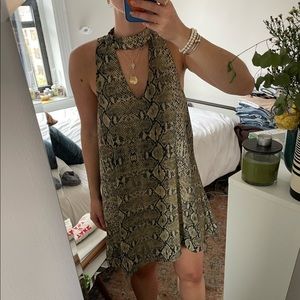 Olivaceous Snakeskin High Neck A-Line Dress